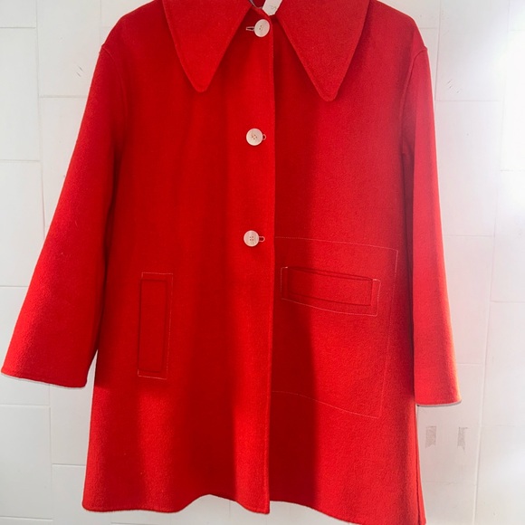 Ganni Jackets & Blazers - Ganni Vibrant Red Wool Pea Coat with Contrast Buttons